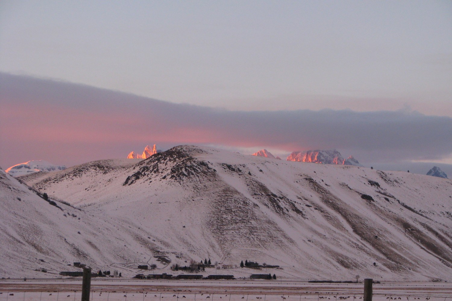 Sunset light on East Gros Ventre Butte above the valley.